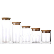 Wholesale airtight baby food glass storage jars clear glass with bamboo lid-BJ-CC01